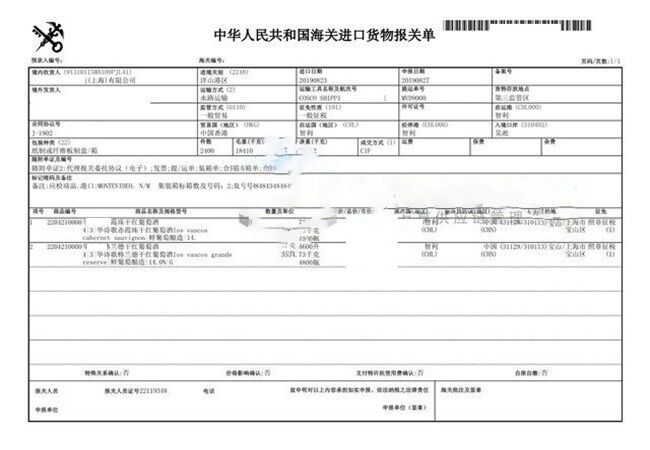 紅酒進口報關單